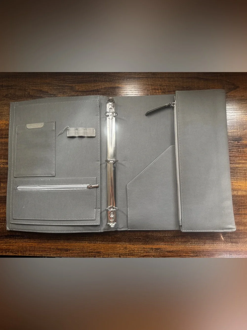 Gray Zippered Portfolio 3-Ring Binder Organizer New Padfolio Document Case